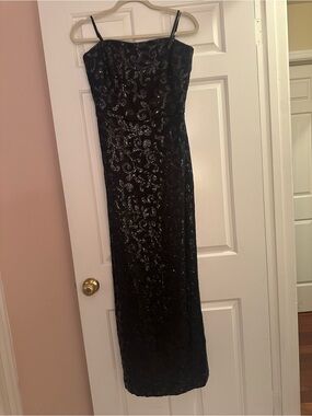 Ralph Lauren Black Sequin Maxi Dress with Spaghetti Straps